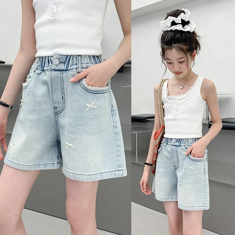 女童裤子夏季薄女大童夏装洋气热裤2025新款儿童牛仔短裤女孩外穿