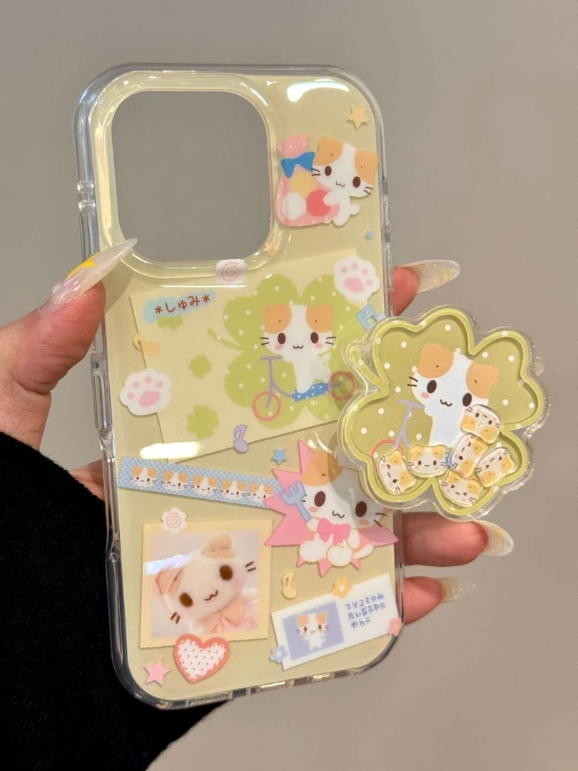 四叶草厨师小猫适用苹果16Promax大孔15手机壳14vivo华为oppo小米