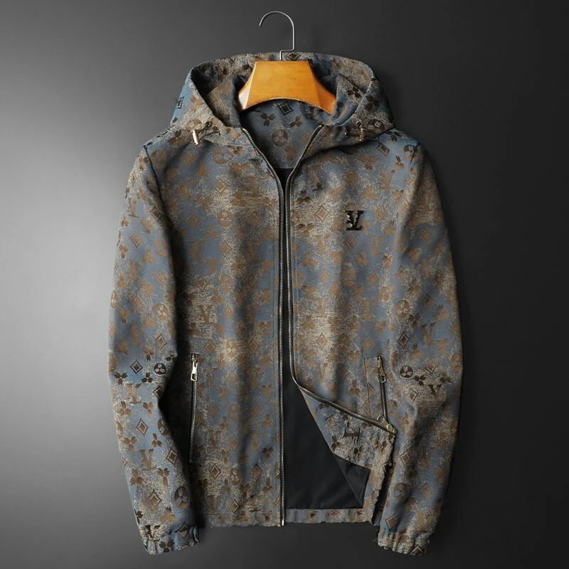 2026秋季新款欧洲站潮流印花高端轻奢男连帽外套休闲夹克上衣修身