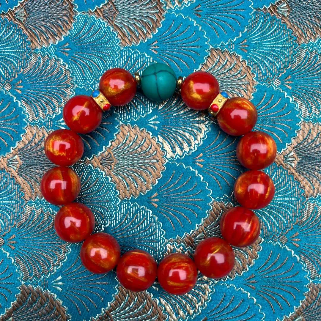 【器物炎灵 】lz金丝圆珠手串红色（不带礼盒）