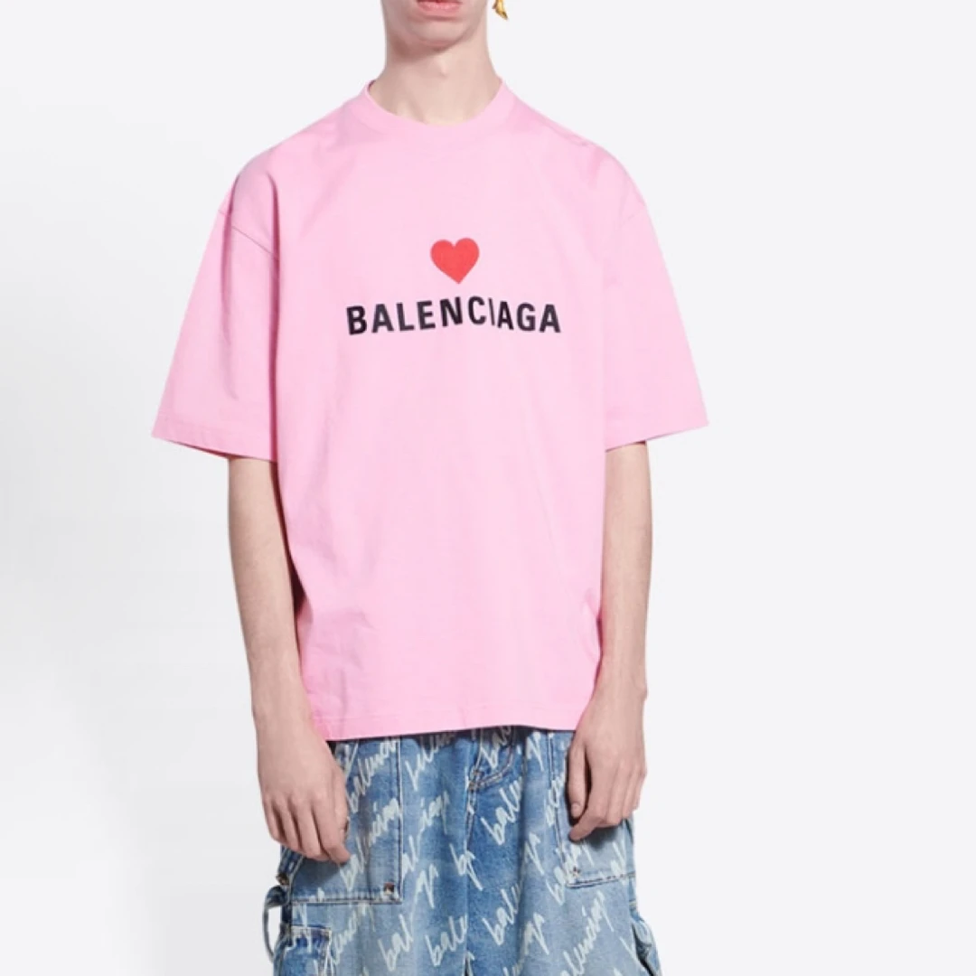 未使用 Balenciaga/巴黎世家 七夕FW21爱心刺绣logo短袖/尺码L