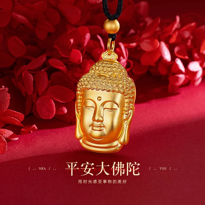 铜合金吊坠 金色实心大佛头项链吊坠黄铜电镀保色平安佛陀挂坠