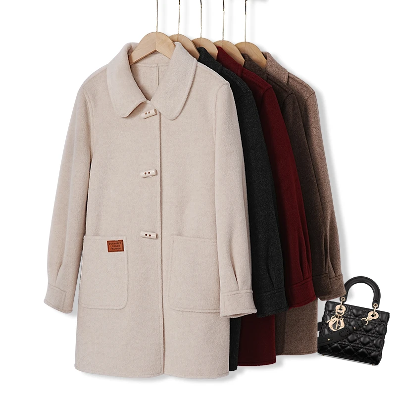 中长款翻领羊毛双面呢子大衣女2025冬季新款中老年休闲百搭外套