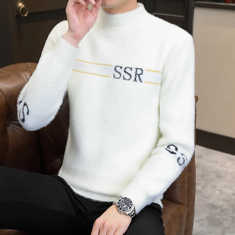 男士加厚毛衣仿貂绒2024新款冬季潮流潮牌帅气打底针织衫学生保暖