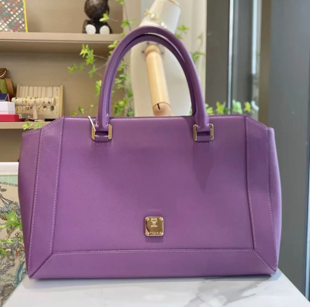 95新 MCM MCM紫色百搭款手提托特包