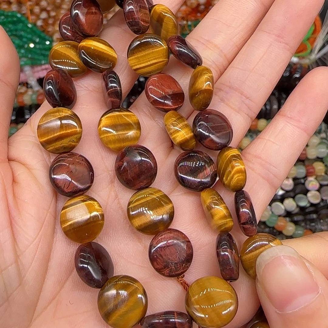 玛瑙/玉髓合金珠宝半成品虎眼圆饼12mm一条