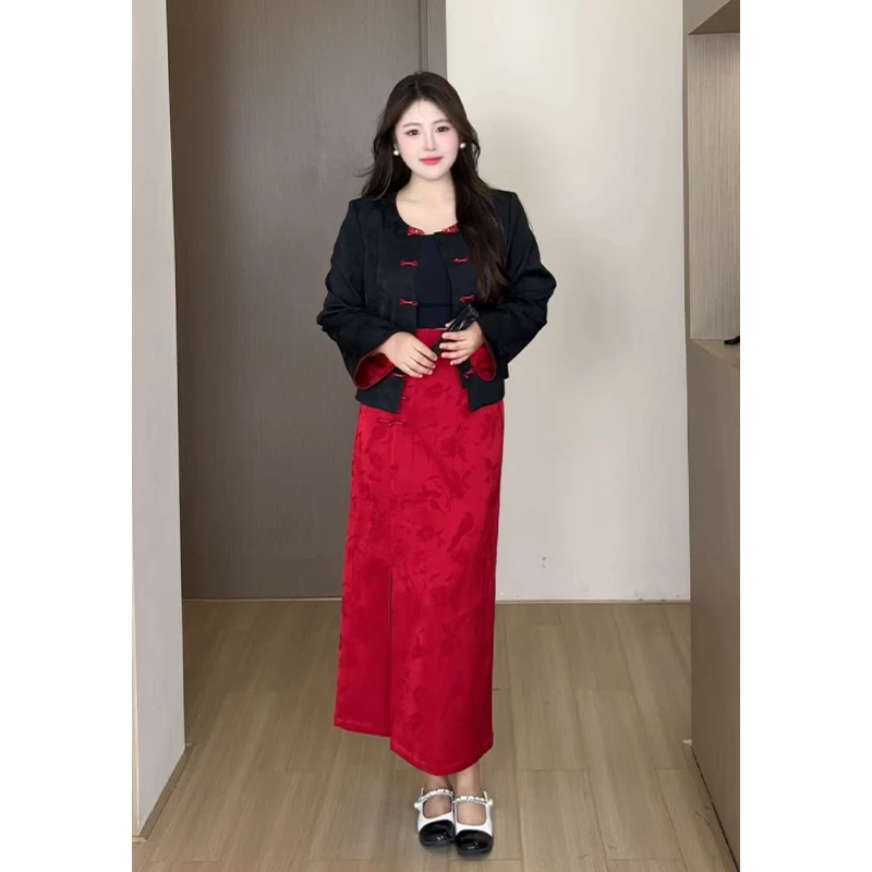 【朱颜玉墨】大码女微胖mm秋新中式显瘦半裙套装DM30866/DM30867