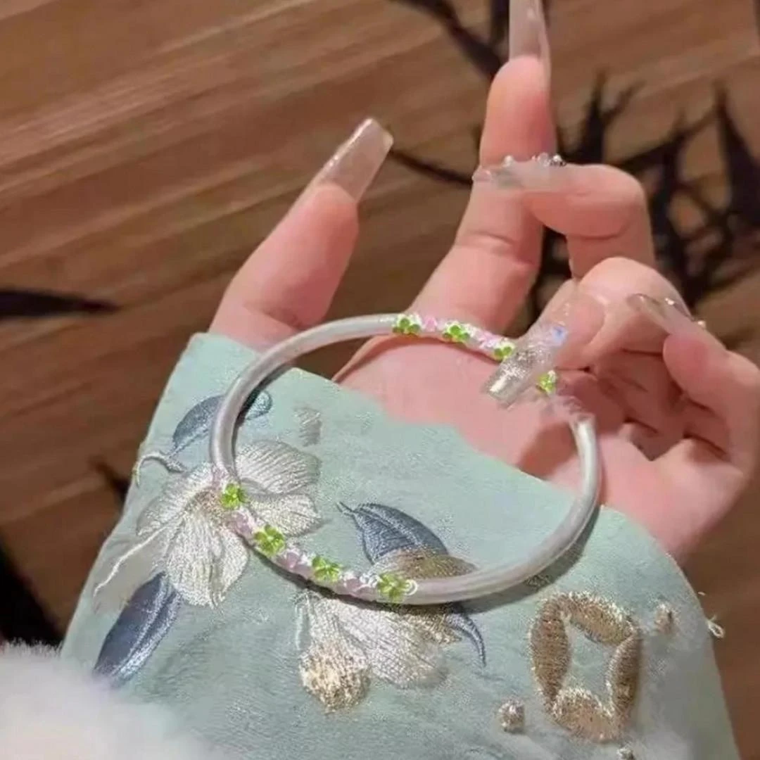 999珐琅梅花卷草纹手镯简约清新闭口镯子送女友情人节礼物