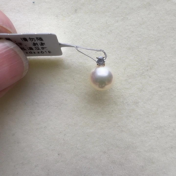 海水珍珠吊坠(不含链)18K金镶嵌18K王妃珍珠吊坠9-9.5mm