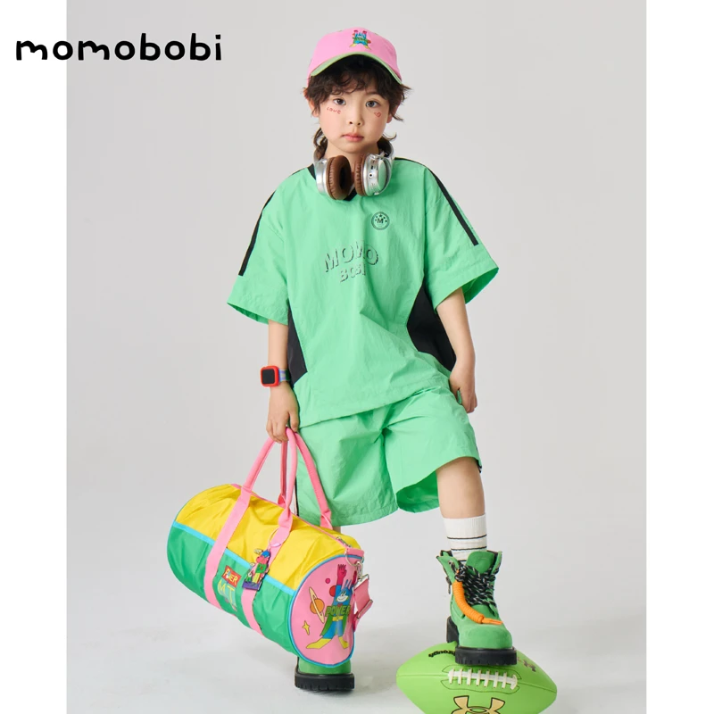 momobobi自制儿童套装中大童速干机能两件套韩版个性运动套装潮流