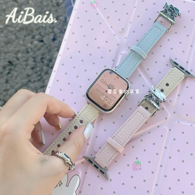 《魔法猫咪》撞色皮质适用iwatchs11苹果手表10表带applewatch9女8
