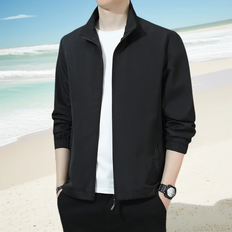 春秋新款男士商务修身立领百搭户外夹克中青年修身立领上衣春秋季