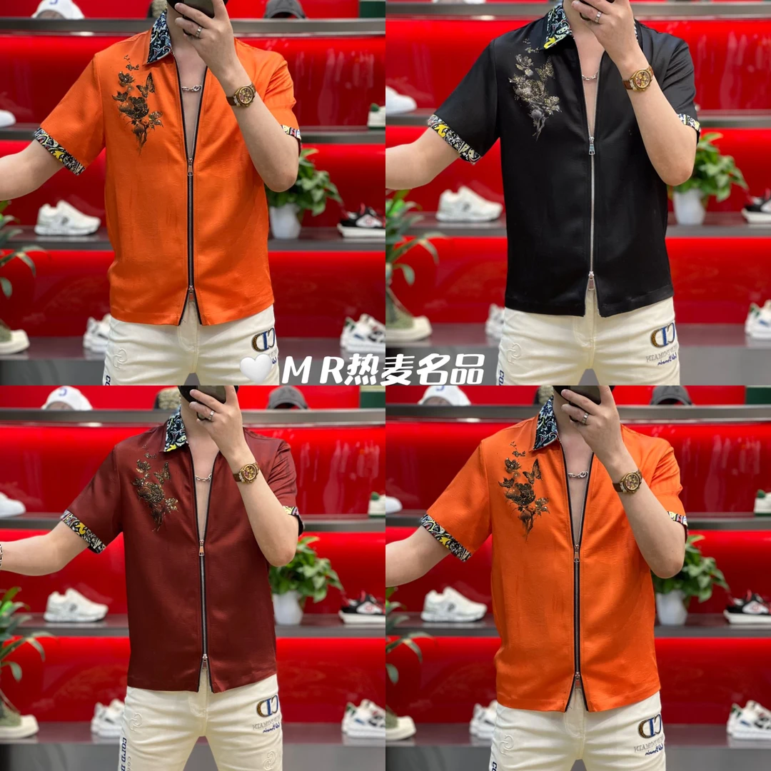 【熠星甄选】夏季衬衫拉链烫钻蝴蝶25款 男士修身冰爽风翻领短袖