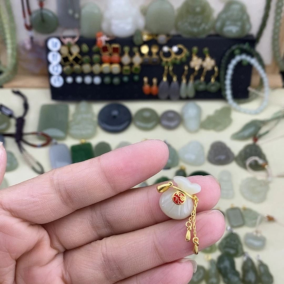 和田玉银S925镶嵌吊坠(不含链)