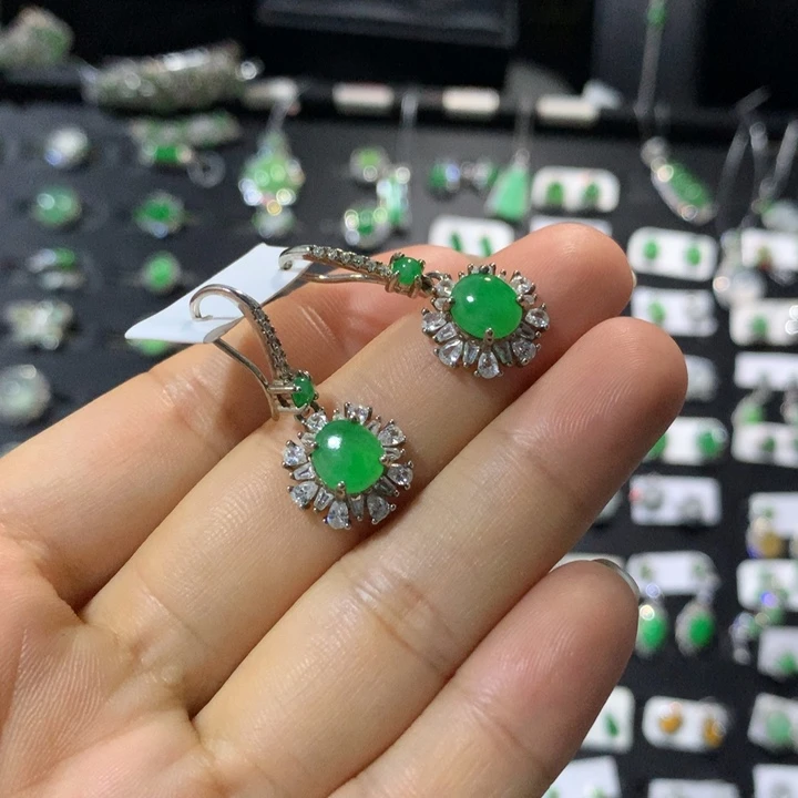 银S925镶嵌翡翠耳饰