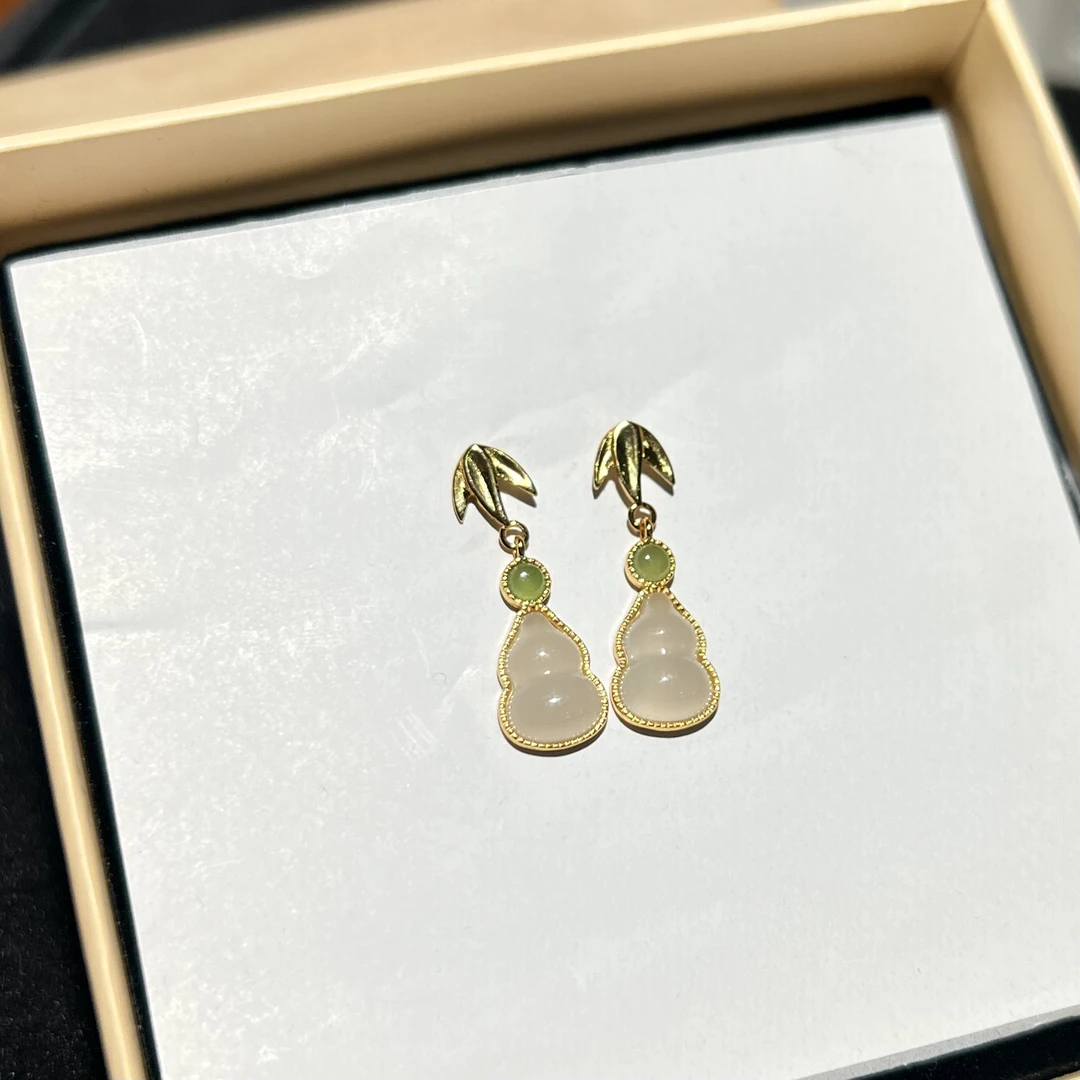 和田玉冰烟紫葫芦耳钉s925 KT24102305