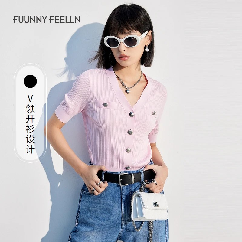 【九月专属】粉色针织衫休闲轻薄短袖设计感FZ01341春夏