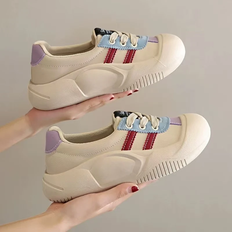 【真软皮】2025新款浅口单鞋女复古厚底百搭平底休闲鞋德训鞋