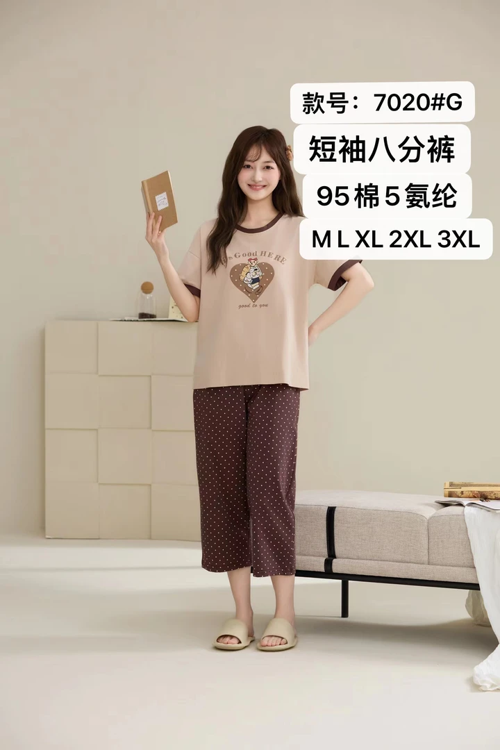 2025夏季爽棉美拉德新款短袖八分裤休闲舒适可外穿居家服