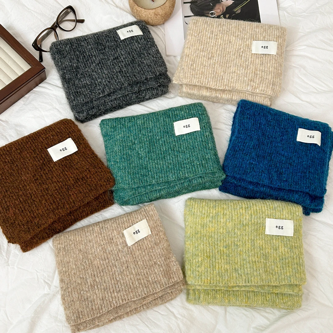 韩式egg同款马海毛夹花围巾女冬季软糯针织保暖加厚围脖学生ins