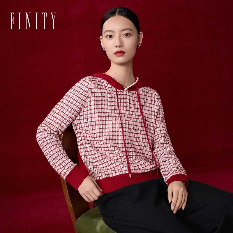 【粉丝专享】FINITY 新款连帽拼接长袖运动时尚休闲毛衣 F21XCA20S5