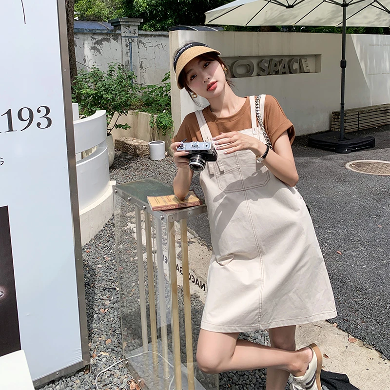 夏季纯色中长裙轻职风无袖连衣裙洋气宽松沙丘废土风显瘦小个子