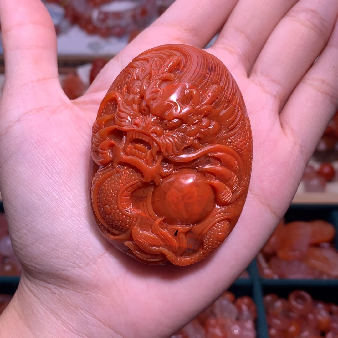 南红玛瑙未镶嵌珠宝半成品龙吊牌