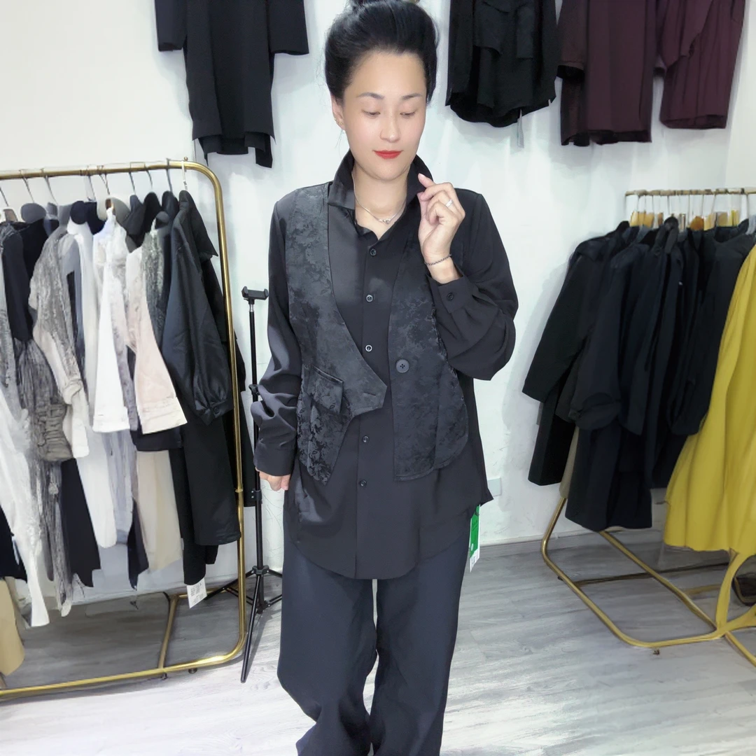 新款假两件马甲衬衫