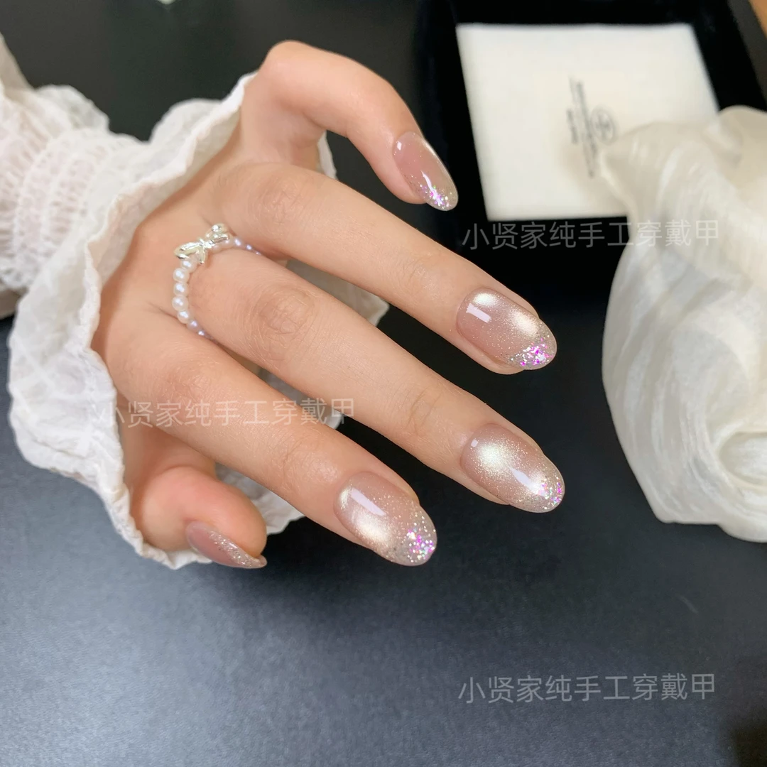 (现货)熹微猫眼法式细闪日常纯手工2025爆款穿戴美甲高级感B49
