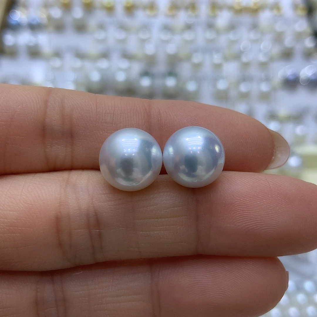 耳饰海水珍珠18K金镶嵌11-12mm澳白