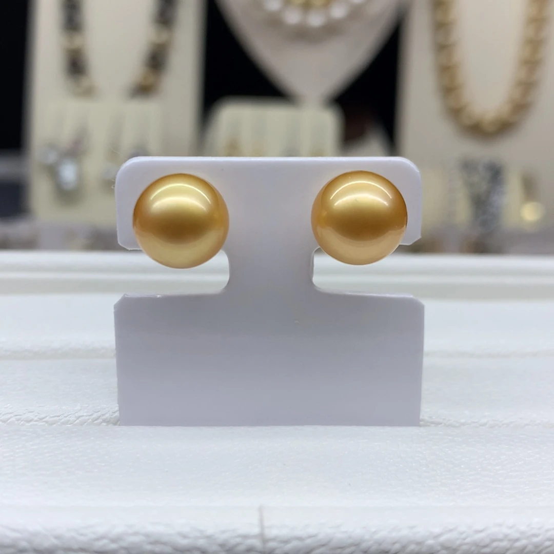 18K金镶嵌耳饰海水珍珠9.9mm金珠耳钉