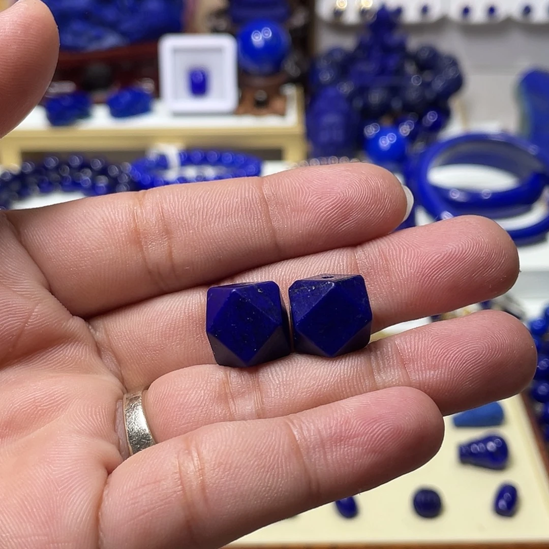 青金石未镶嵌13mm黑加仑八楞对珠