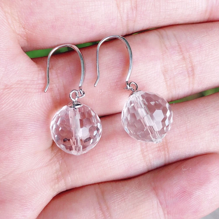 天然白水晶闪亮切割耳饰
