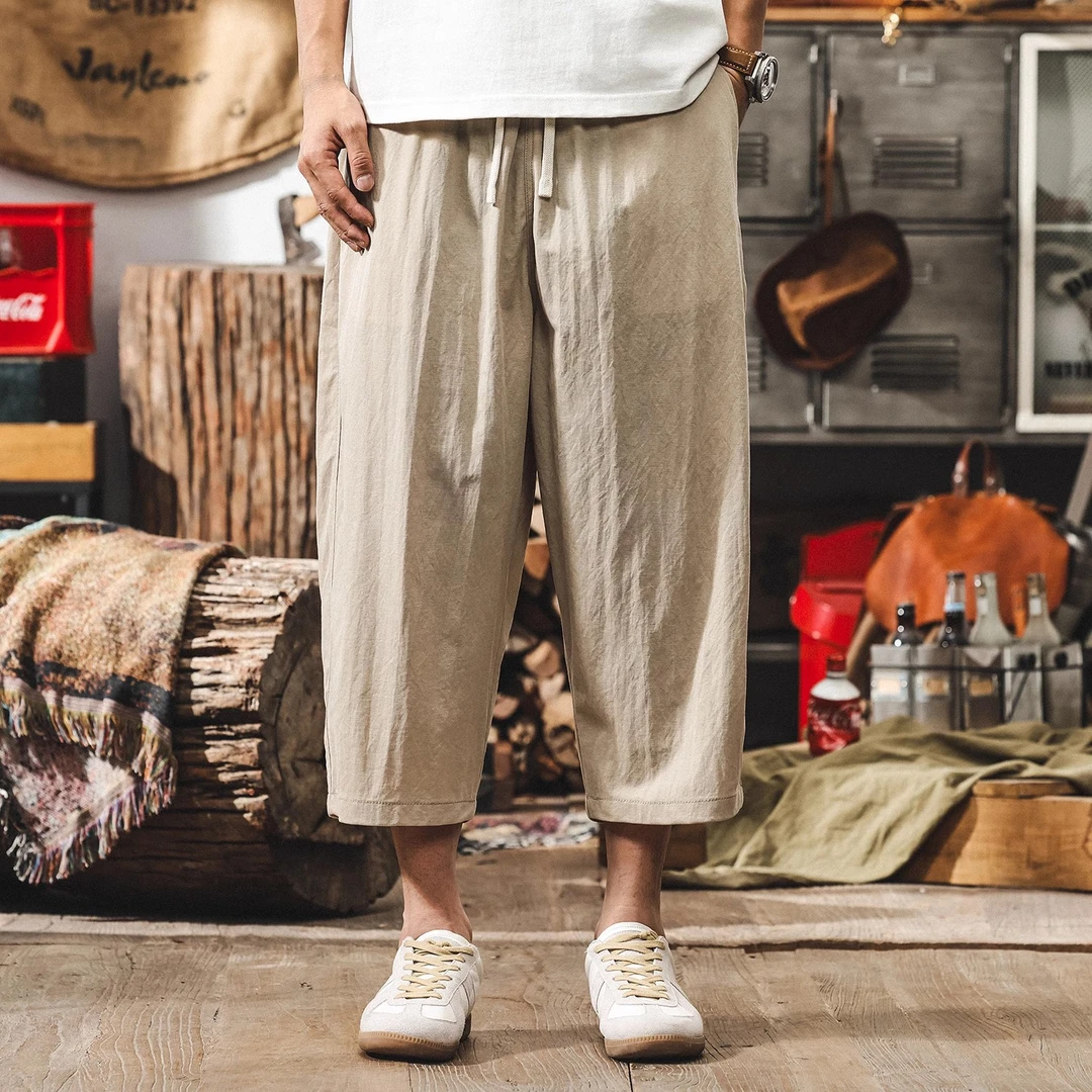 新中式复古亚麻裤子男薄款短裤男夏季宽松八分裤男士休闲裤七分裤