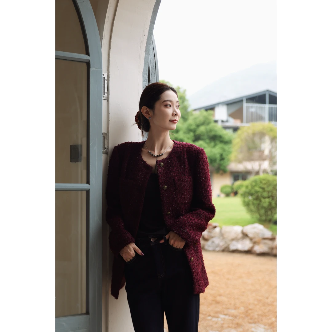 CHENSMCHEN 经典四口袋中长款小香外套女时尚优雅上衣CSW9033WL