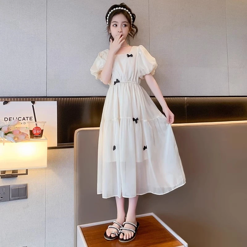 女童连衣裙夏季薄款儿童雪纺裙2025新款裙子中大童泡泡袖公主裙潮