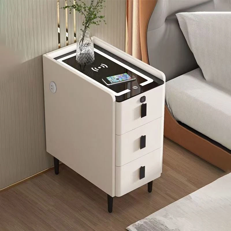 超窄小型实木床头柜现代卧室简约多功能智能无线充电床边