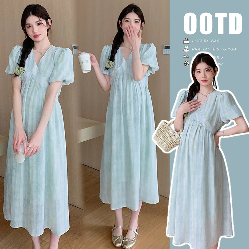 时髦孕妇夏装新款连衣裙中长款宽松加大外出洋气潮妈时尚连衣裙