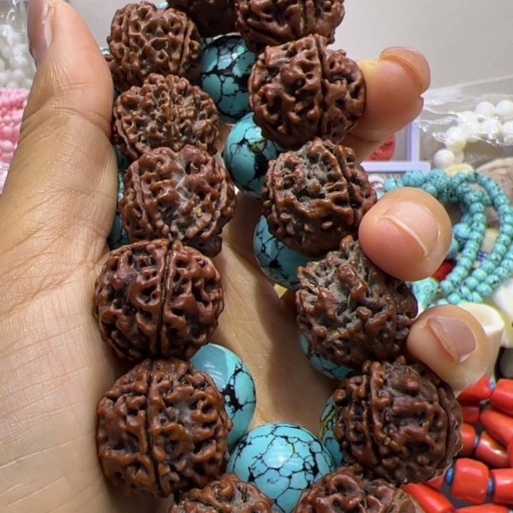 石***玉木质非金属2.0蓝宋木手串精品