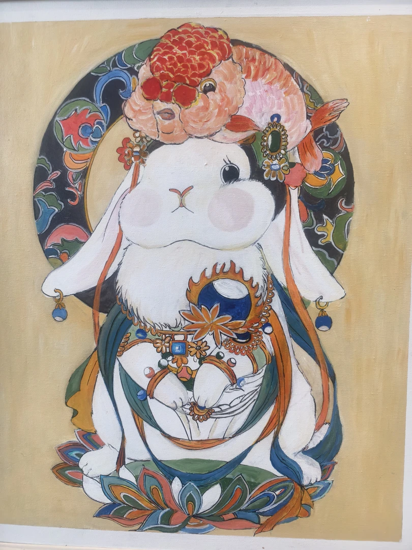手绘纯手工新年装饰画兔