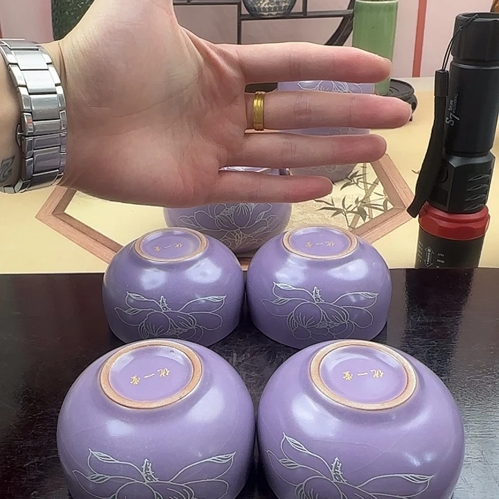 A140紫罗兰银莲花罗汉杯四只装