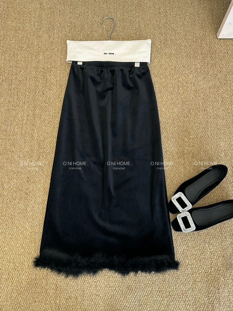 【欧尼家】冬季~气质丝绒半裙(松紧腰) 裙长83