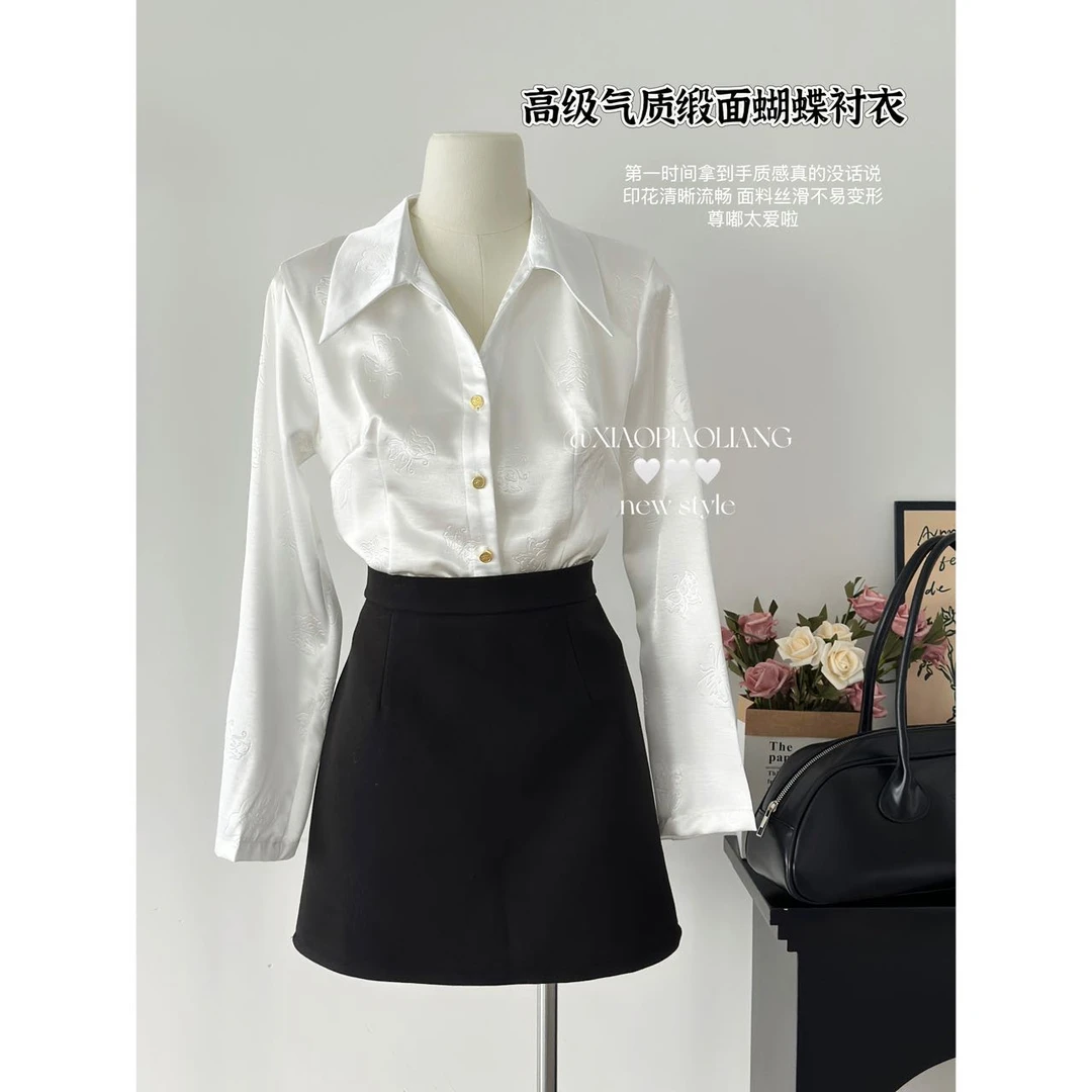 娇娇-新款法式轻奢高级印花设计感白色长袖显瘦衬衫女8013#0.15