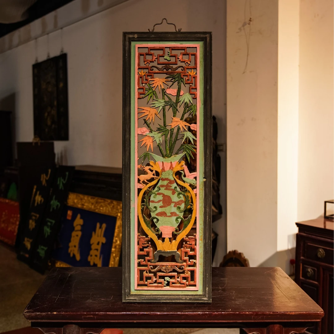 古典矿物彩绘挂匾君子竹雕刻实木艺术品茶室装饰