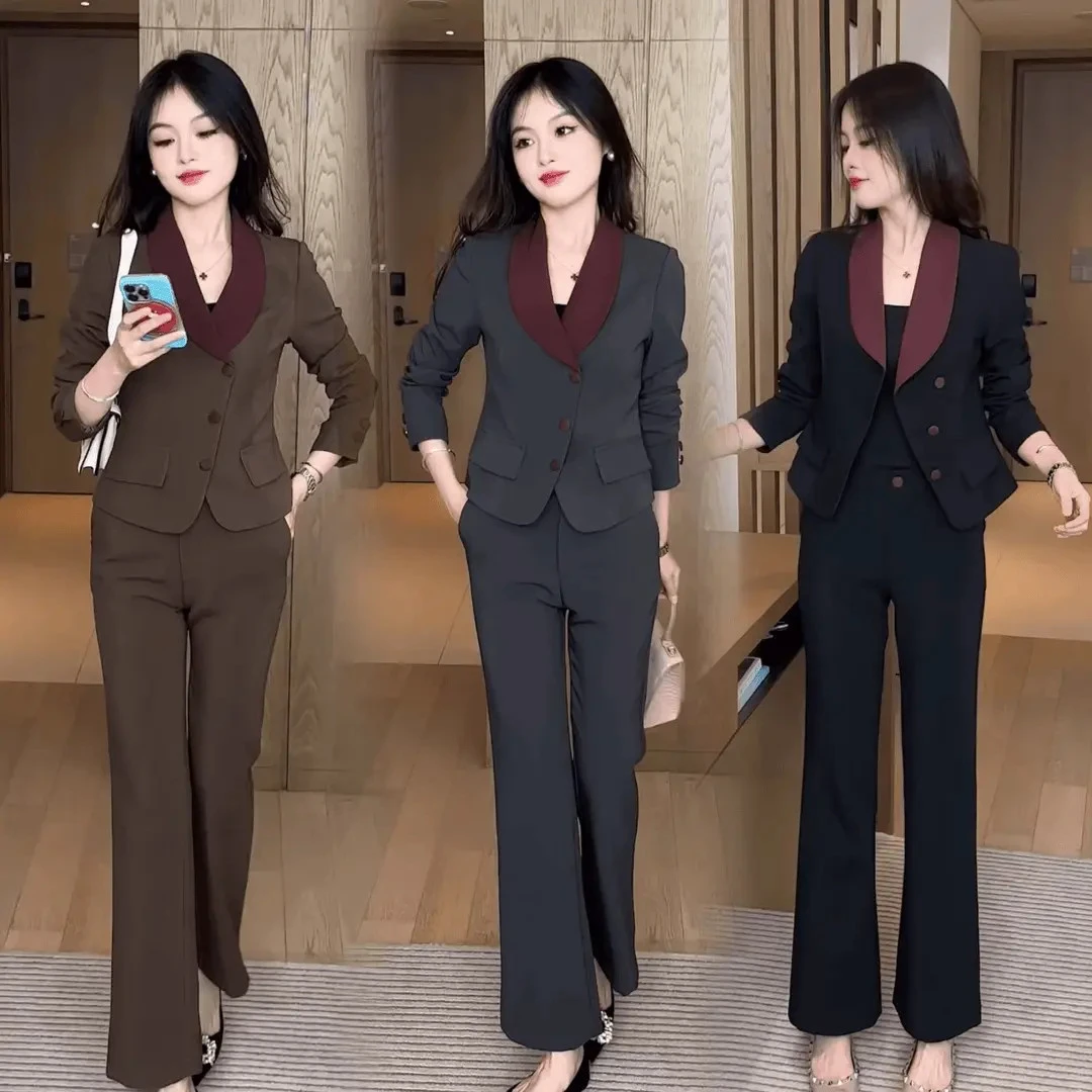 时尚套装女秋季新款韩版洋气质显瘦女神范小西装外套阔腿裤两件套