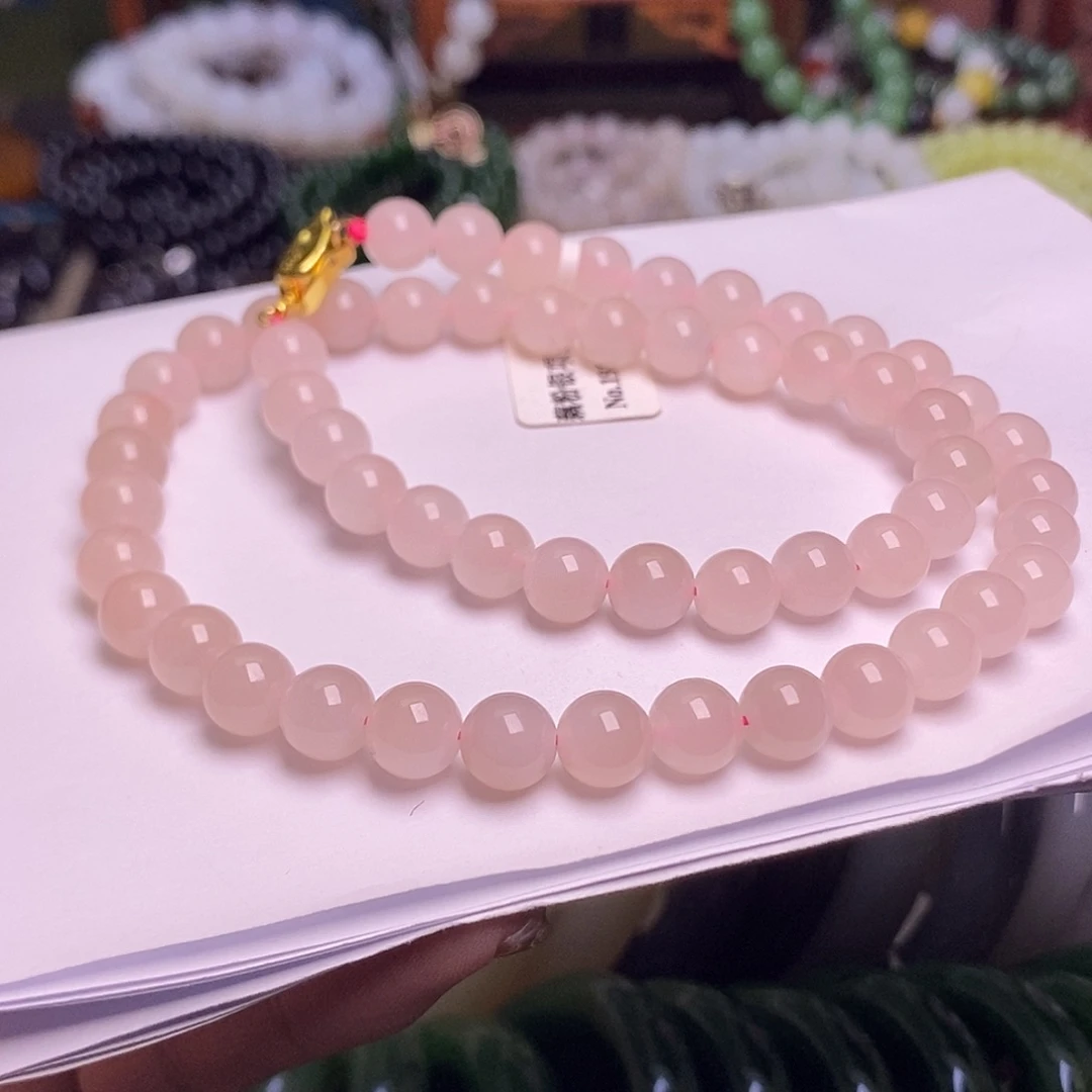 和田玉未镶嵌颈饰藕粉红粉老矿料项链8mm