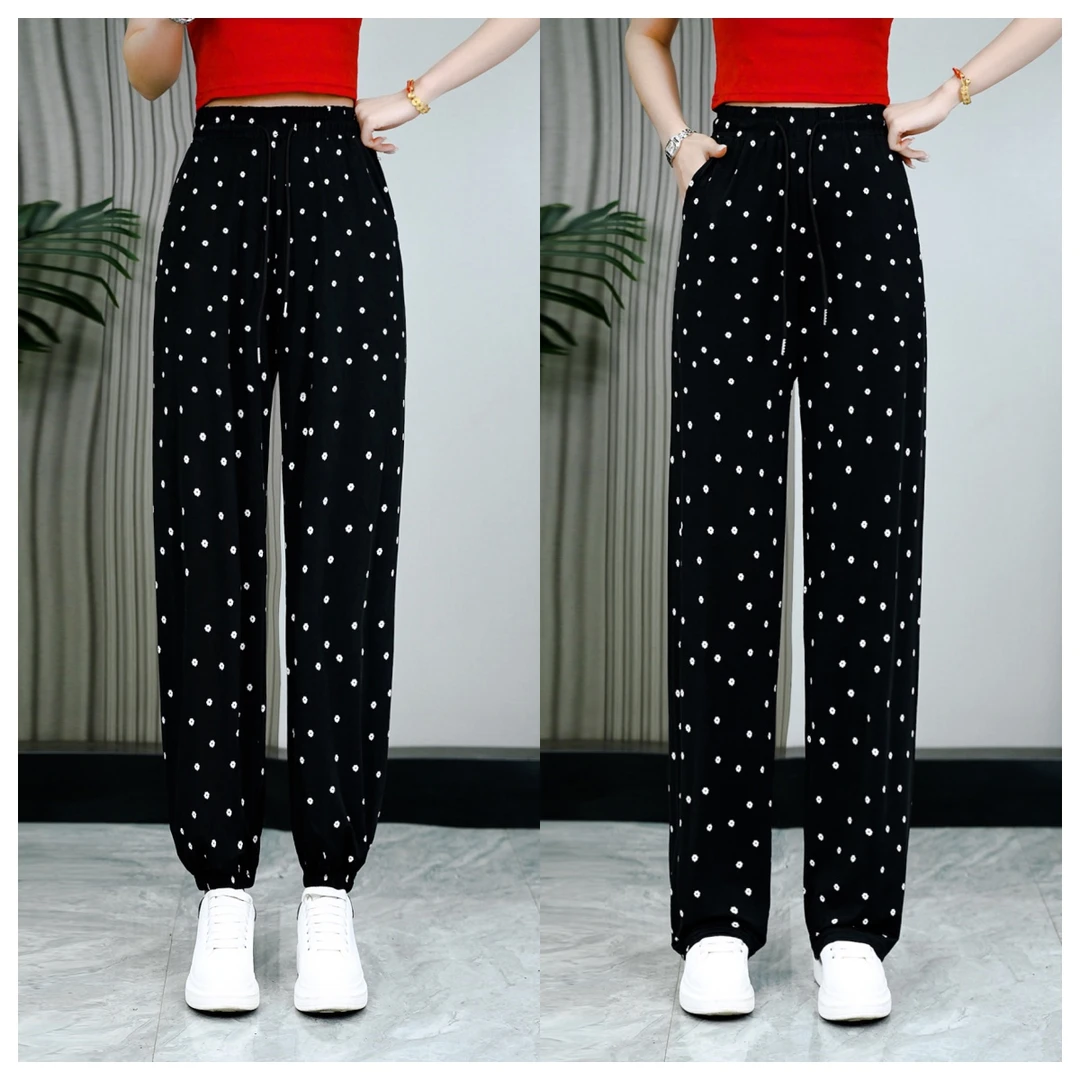 夏天裤子2025休闲洋气女花裤子裤女宽松新款运动薄款女士夏天裤子