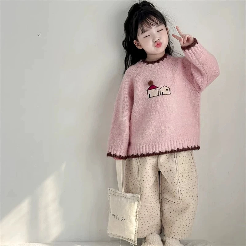 女童套头毛衣2025新款韩版加厚小女孩宽松针织衫洋气宝宝秋冬上衣