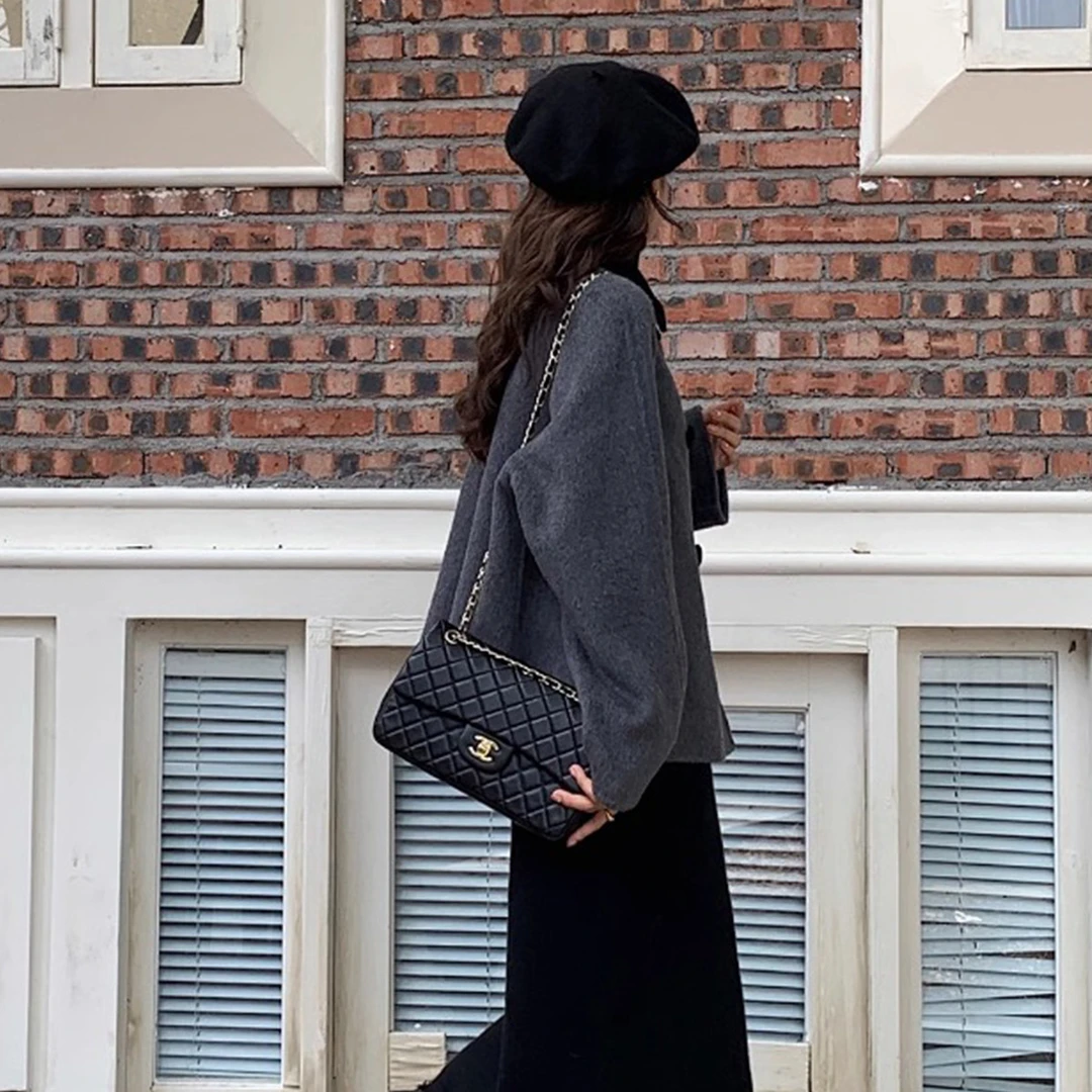 26#2024年秋冬双面呢大衣女撞色短款外套小个子DWHLO4034