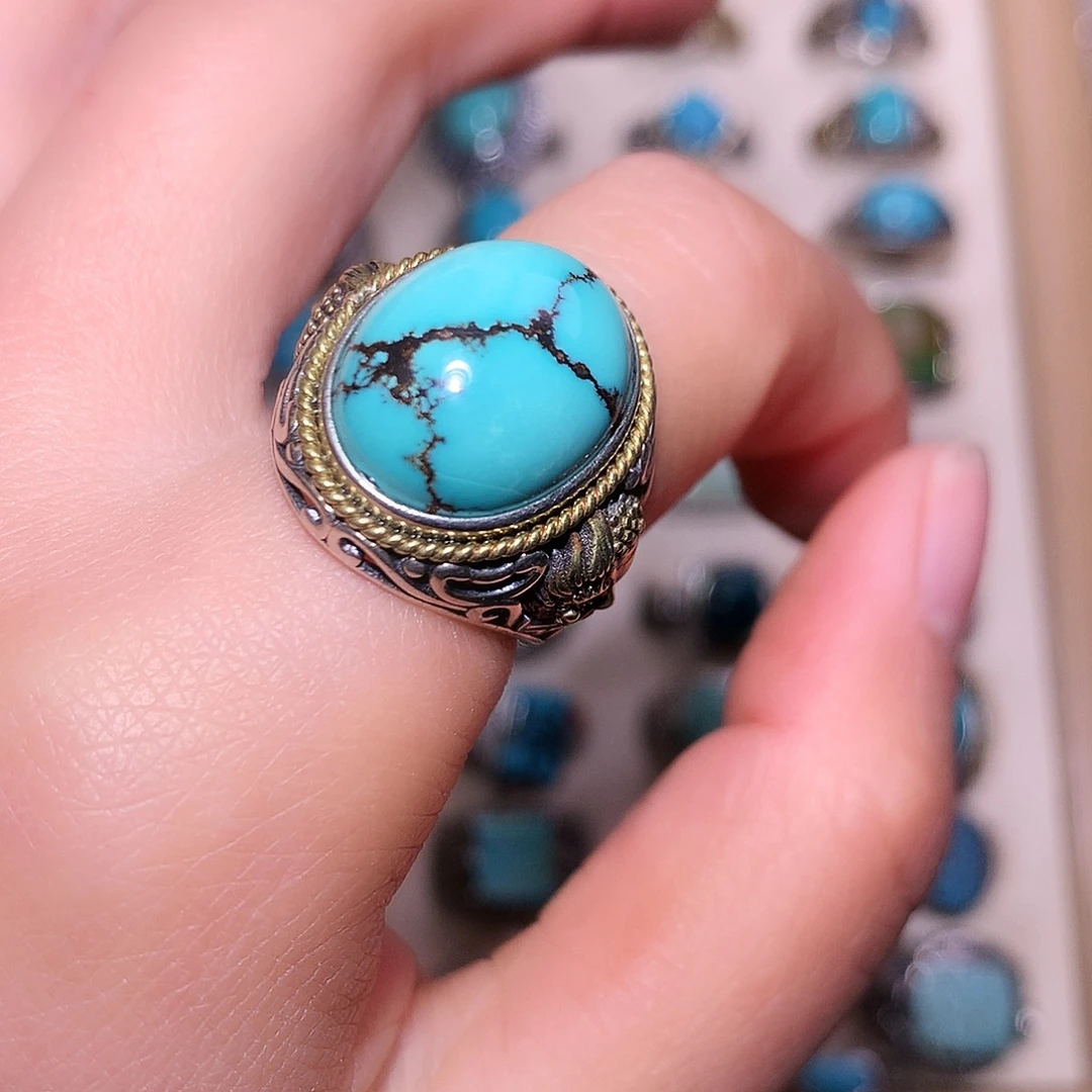 绿松石银S925镶嵌戒指